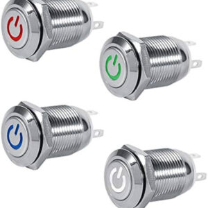 Heavy Metal Switch 12 mm 12-24V Push to On Red